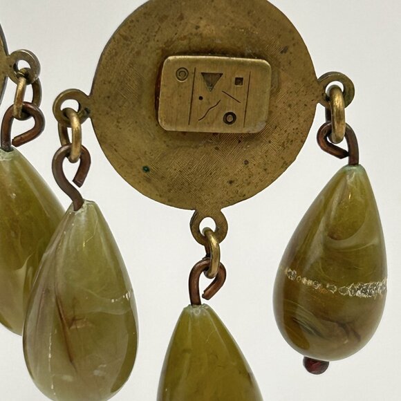 Vintage Boho Artisan Statement Earring Bundle Brass Tone Dangles Hoop - Picture 7 of 16